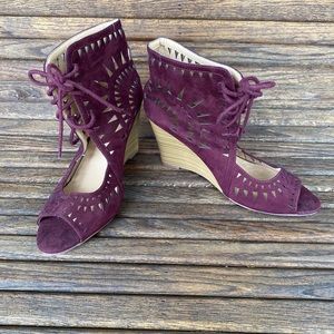 Burgundy Cutout Wedges Size 10